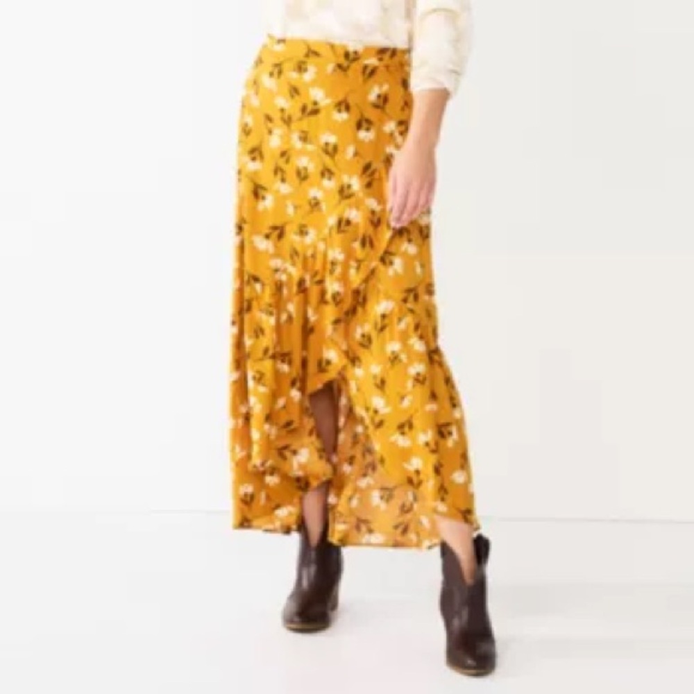 Women’s XL Sonoma Gold Floral Wrap Style Maxi Skirt lowest price